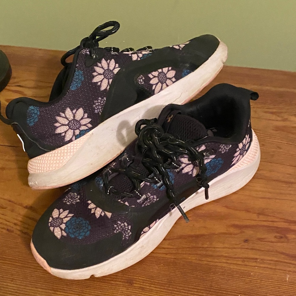 Under Armour Black with Pink and Teal Floral Tennis Shoes - Picture 4 of 7